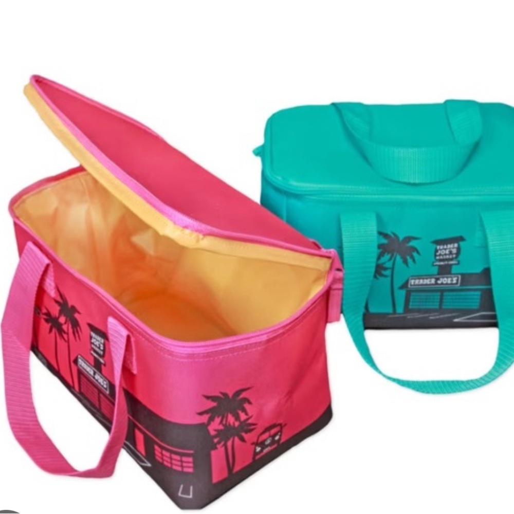 Trader Joe's Mini Insulated Tote Bag _Teal, Magenta Set of 2 New